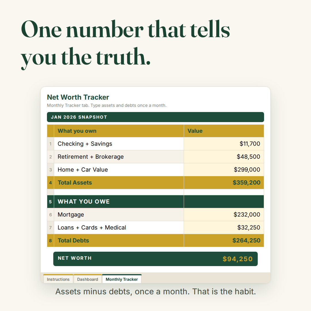 Net worth tracker with a 24-month trend line